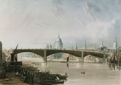 Pont de fer de Southwark, vu de Bankside, gravé par Thomas Sutherland, publié en 1819 par Ackermann